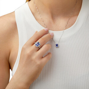 Halo Ring with Tanzanite & 0.75 Carat TW of Diamonds in 14kt White Gold