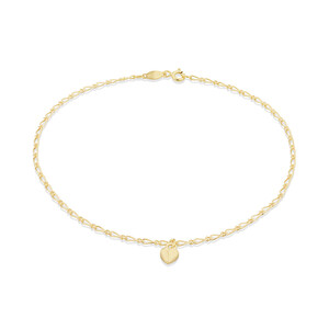 27cm (11") 1.5mm - 2mm Width Heart Anklet in 10kt Yellow Gold