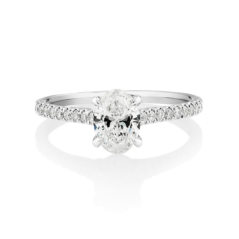 Oval Solitaire Engagement Ring with 1.12kt TW of Diamonds in 14ct White Gold