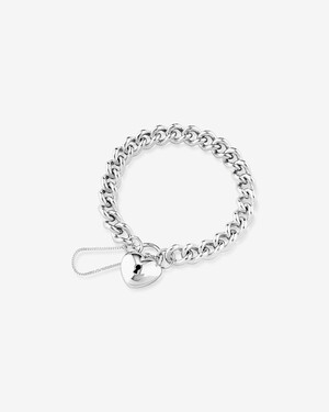 Bracelet à maillons gourmette en argent sterling avec cadenas en forme de cœur, 19 cm
