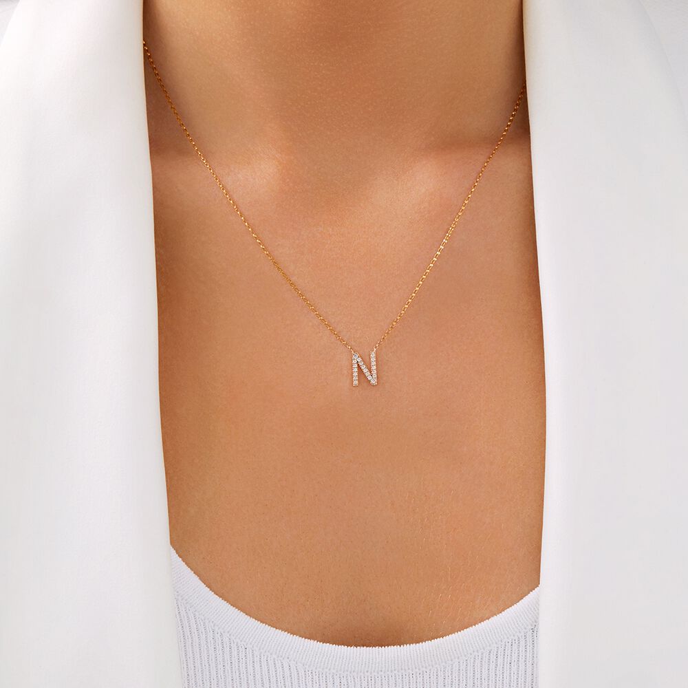 "N" Initial Necklace with 0.10 Carat TW of Diamonds in 10kt Yellow Gold