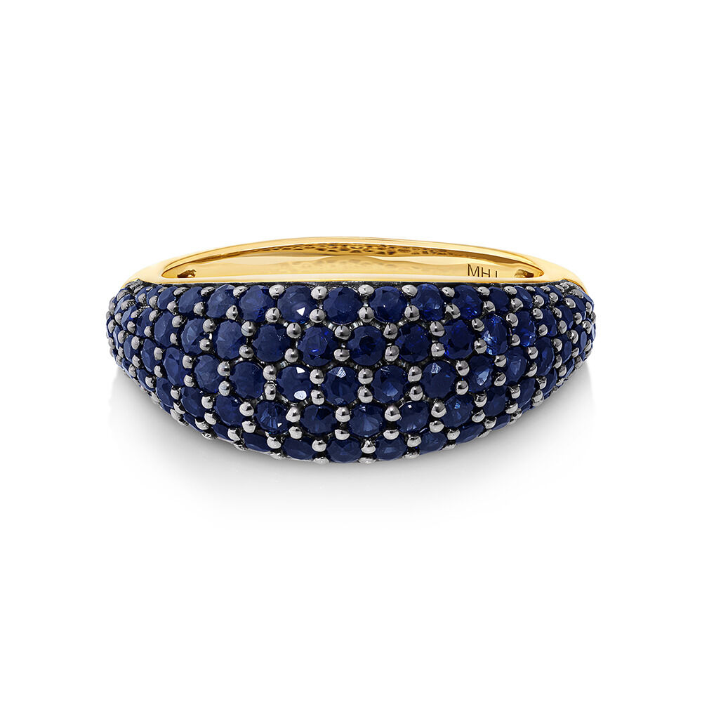 Pave Ring with Sapphire in 10kt Yellow Gold