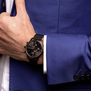 Montre chronographe en acier inoxydable noir pour homme