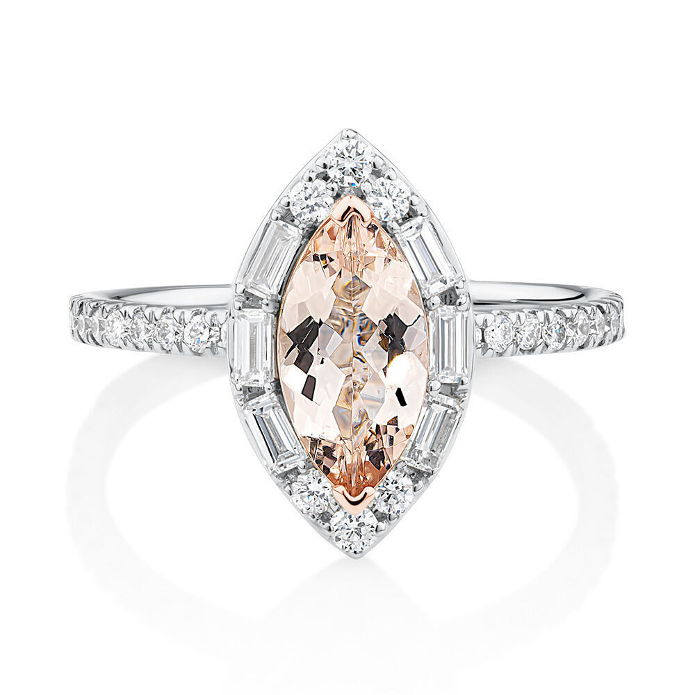 Sir Michael Hill Designer Marquise Engagement Ring with Morganite & 0.50 Carat TW of Diamonds in 18kt White Gold