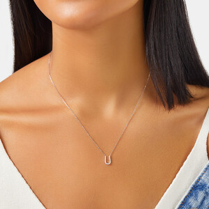 U Initial Necklace with 0.10 Carat TW of Diamonds in 10kt White Gold