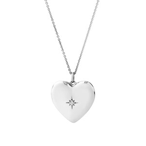 Heart Locket with Diamond in Sterling Silver