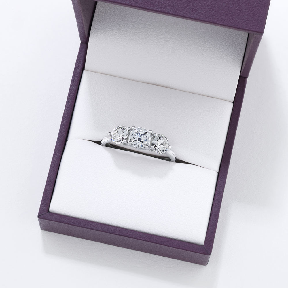 Laboratory-Created 1.70 Carat Round Brilliant Three Stone Diamond Ring In 14kt White Gold