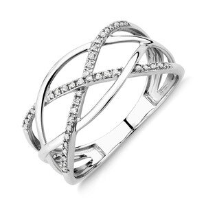 Crossover Ring with Diamonds in 10kt White Gold