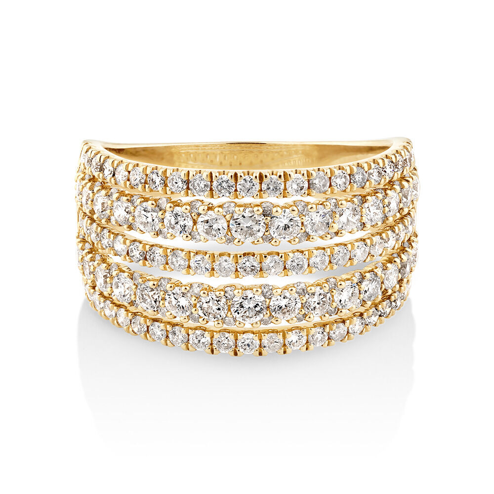 Multi Row Ring with 1.50 Carat TW Diamond in 14kt Yellow Gold