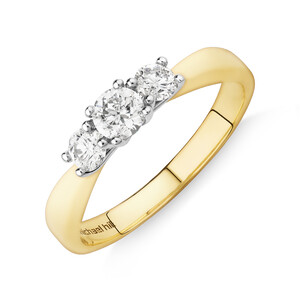 Bague de fiançailles en or jaune et blanc 10 K avec diamants totalisant 0,50 ct