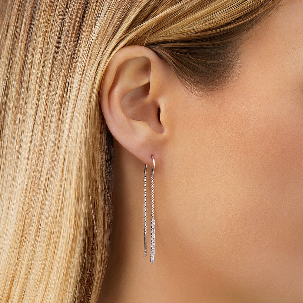 Thread Earrings with Cubic Zirconia in Sterling Silver