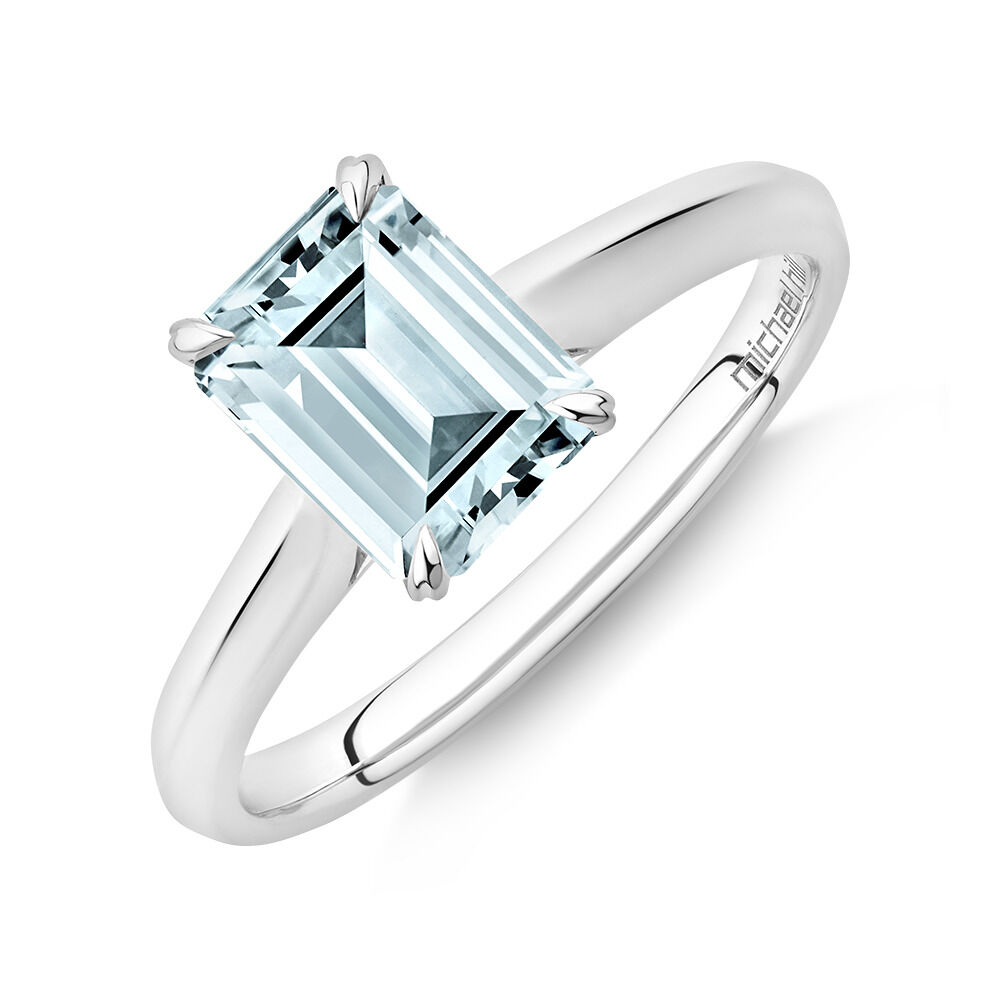 14k White Gold Genuine Cttw Aquamarine Diamond Ring, 51% OFF