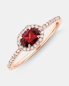 Halo Ring with Rhodolite Garnet & 0.15 Carat TW of Diamonds in 10kt Rose Gold