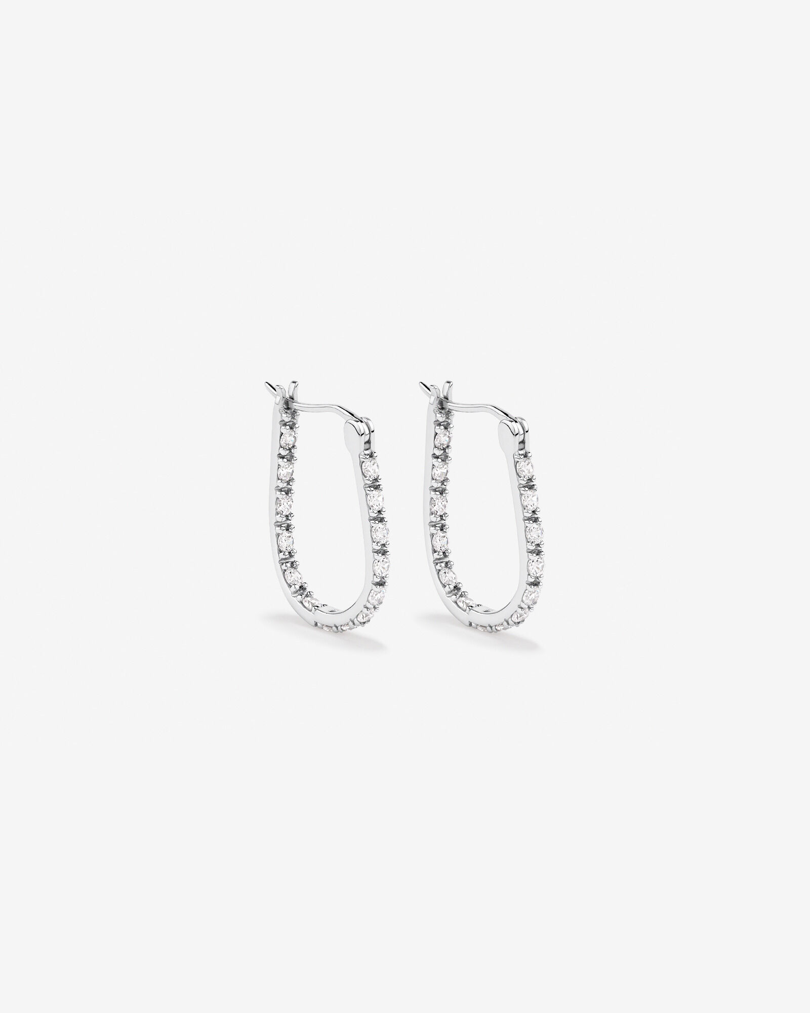 Pave Cubic Zirconia Horseshoe Hoop Earrings in Sterling Silver