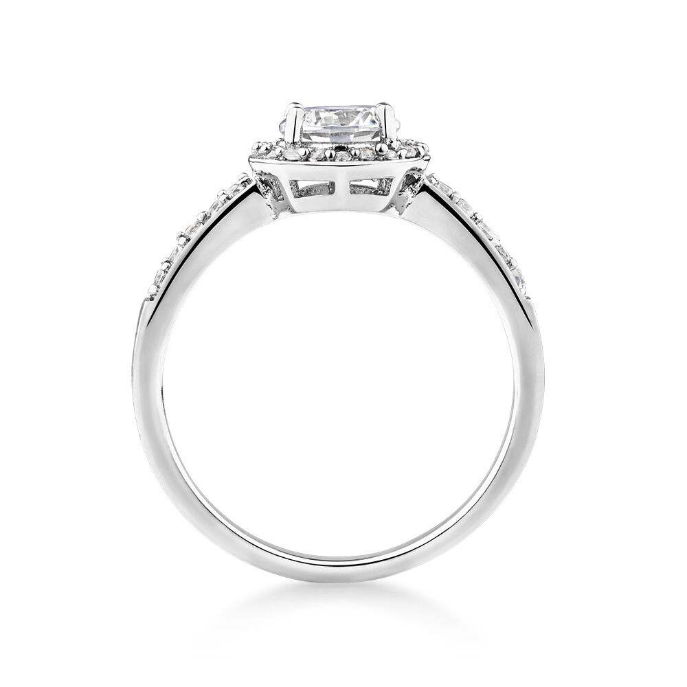 Halo Ring with Cubic Zirconia in Sterling Silver