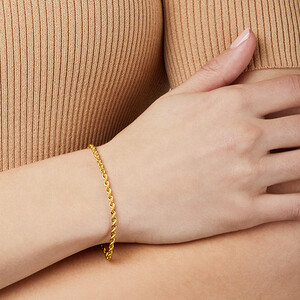 Bracelet à chaîne cordelette vide de 19 cm en or jaune 10 K