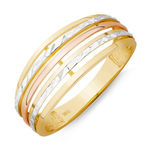 Patterned Tri-Tone Ring in 10kt Yellow, White & Rose Gold