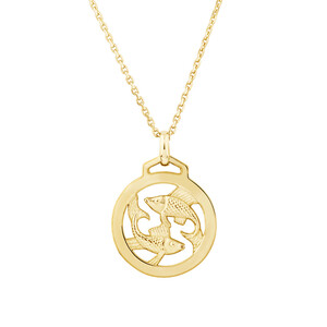 Pendentif du signe du zodiaque du Poisson avec chaîne en or jaune 10 K