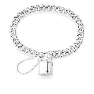 Bracelet gourmette en argent sterling à cadenas carré, 19 cm