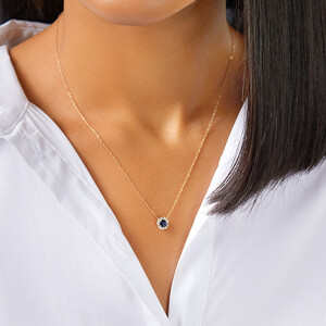 Halo Pendant with Sapphire & 0.14 Carat TW of Diamonds in 10kt Yellow Gold