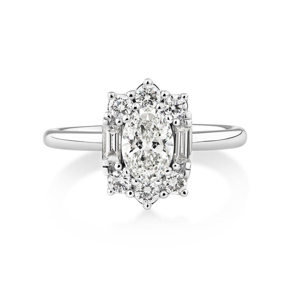 Sir Michael Hill Designer Oval Engagement Ring with 0.96 Carat TW Diamonds in 18kt White Gold