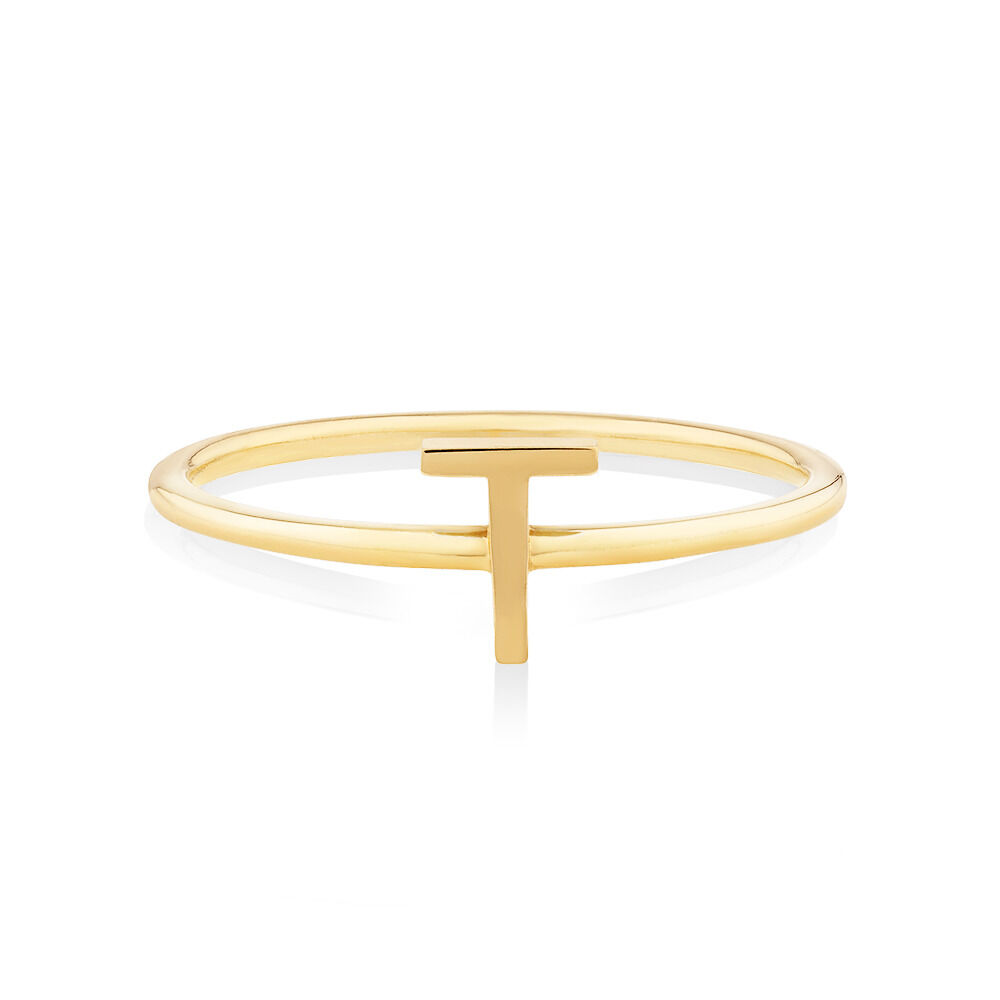 T Initial Ring in 10kt Yellow Gold