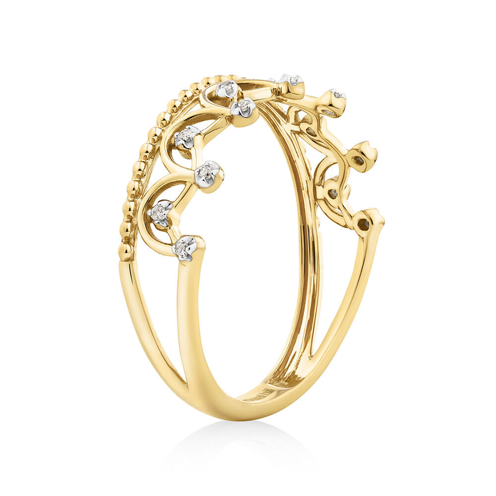 Crown Ring With Diamonds In 10kt Yellow Gold