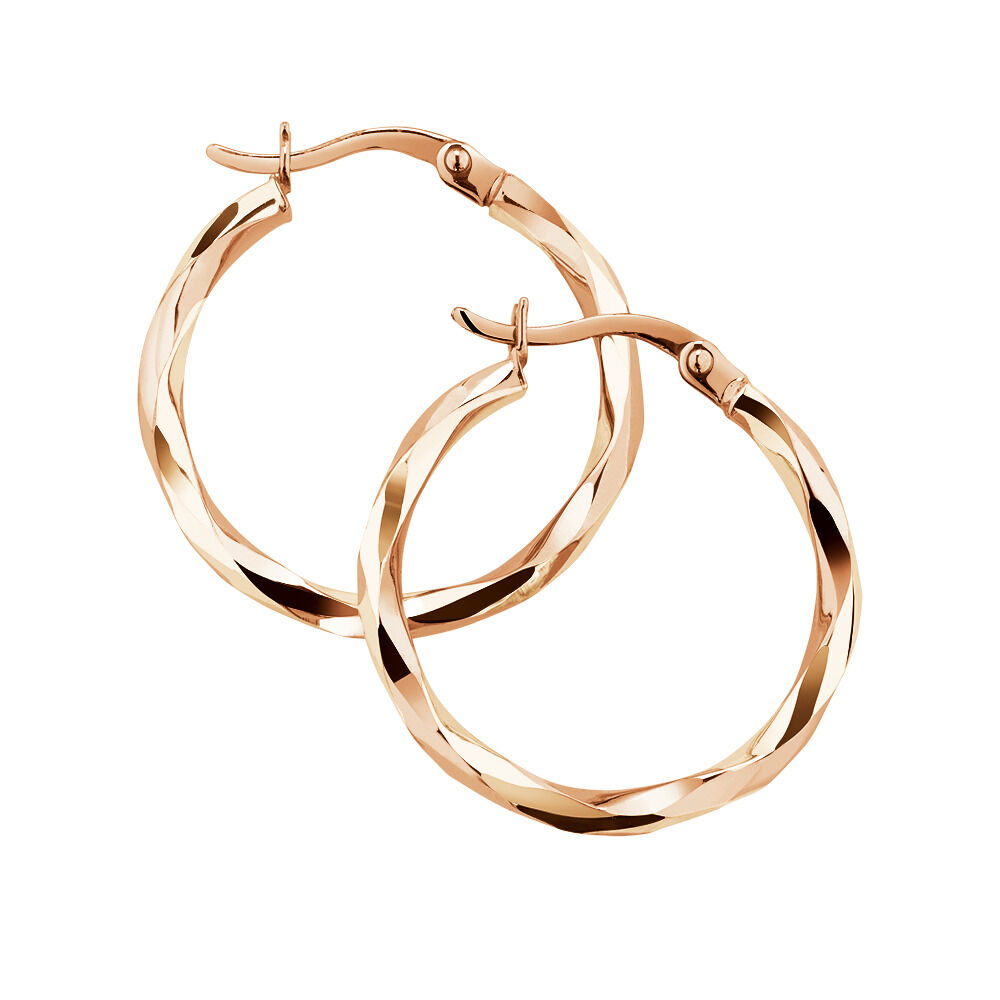 18mm Square Twist Hoop Earrings in 10kt Rose Gold