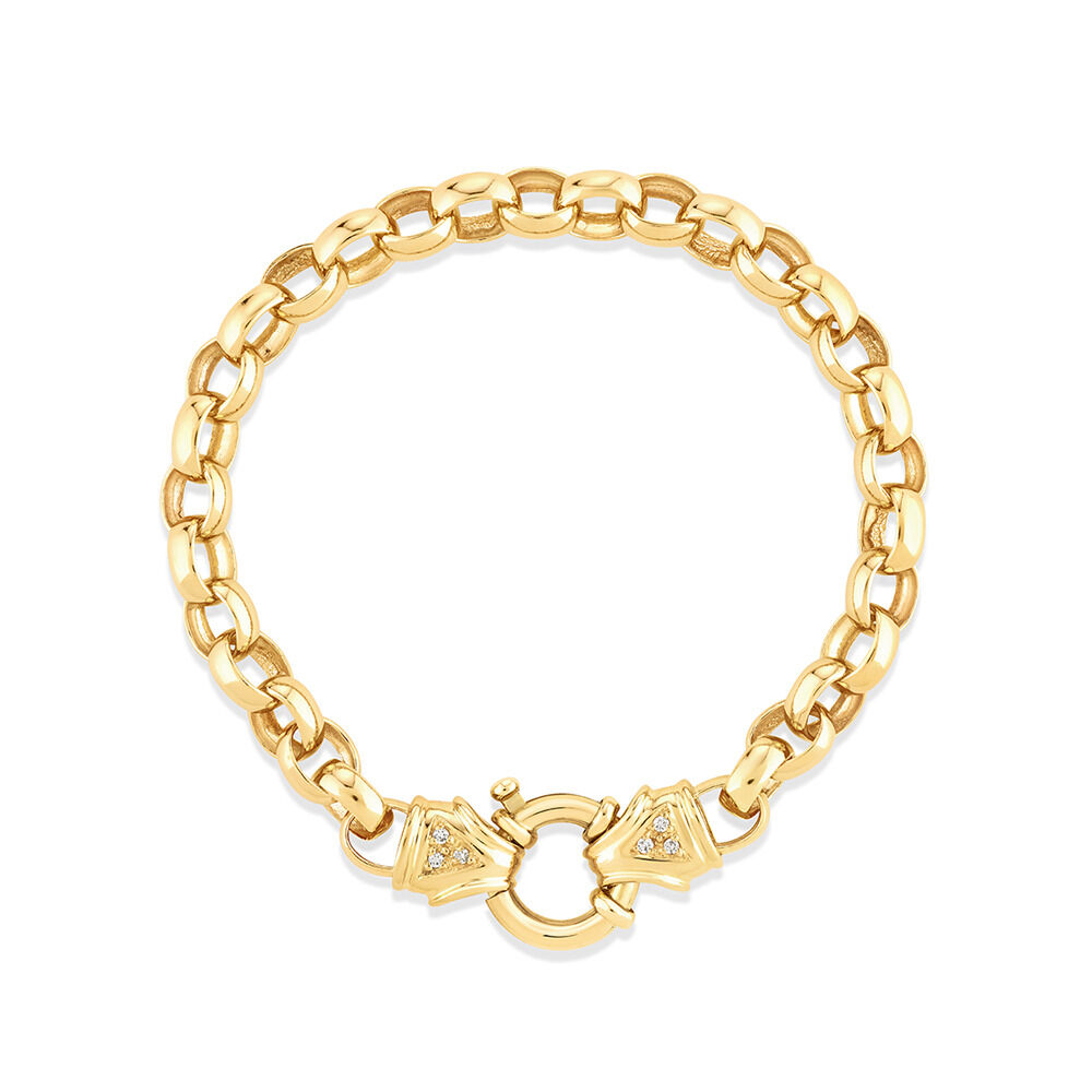 Bracelet en or jaune 10 K de 21 cm, largeur de 7 à 7,5 mm avec ensemble de diamants