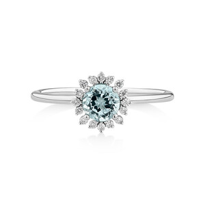 Ring with Aquamarine and Diamonds in 10kt White Gold