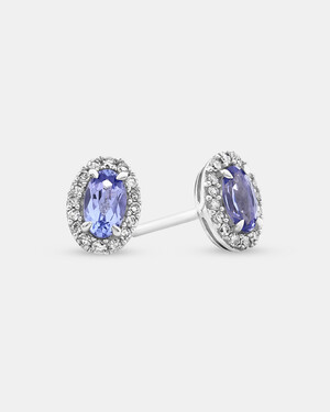 Halo Stud Earrings with Tanzanite & 0.12 Carat TW Of Diamonds in 10kt White Gold
