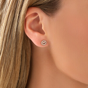 Boutons d'oreilles à halo en or rose 10 K avec morganite et diamants totalisant 0,28 ct