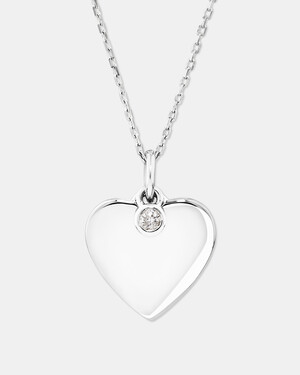 Diamond Charm Heart Pendant Necklace in Sterling Silver