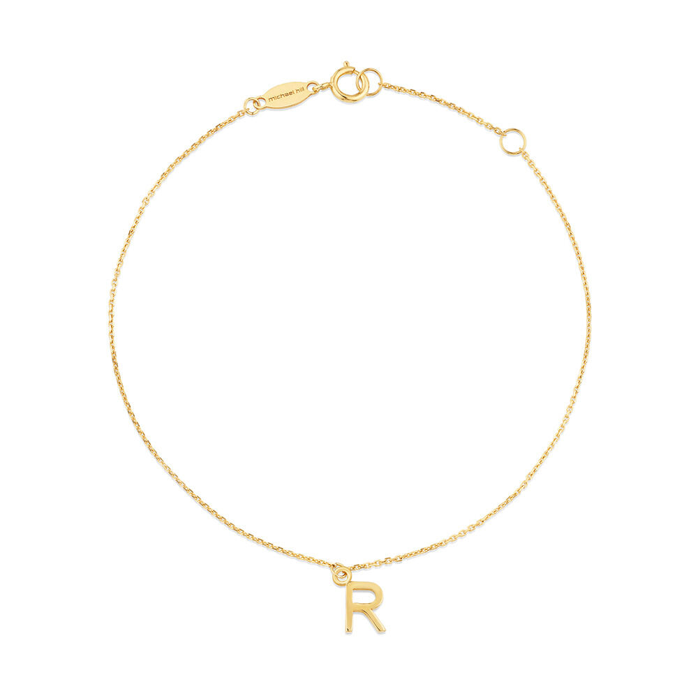 19cm (7.5") R Initial Bracelet in 10kt Yellow Gold