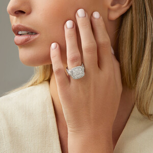 Cluster Halo Ring with 3 Carat TW of Diamonds in 10kt White Gold