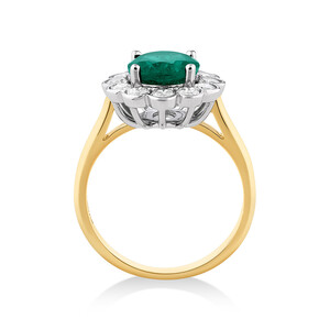 Ring with Emerald & 0.96 Carat TW of Diamonds in 18kt Yellow & White Gold