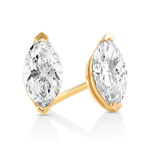0.60 Carat TW Marquise Cut Solitaire Laboratory-Grown Diamond Stud Earrings in 10kt Yellow Gold