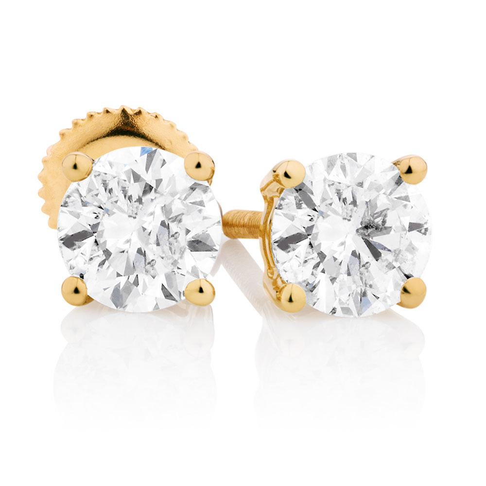 Classic Stud Earrings with 0.96 Carat TW of Diamonds in 14kt Yellow Gold