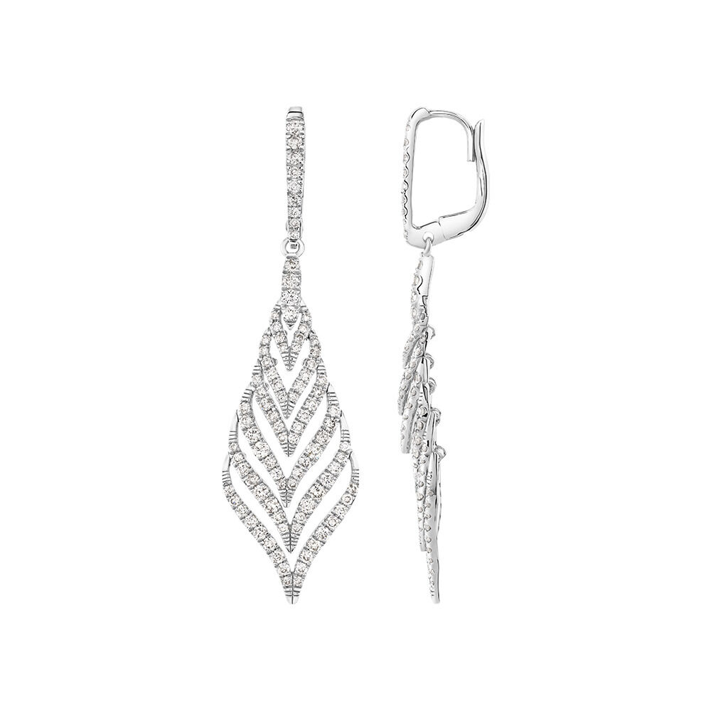 Leaf Drop Earrings With 1.75 Carat TW Of Diamonds In 10kt White Gold